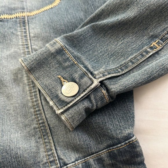 Strom Jeans Denim Jacket Distressed Collared Button Petite M - READ - Picture 5 of 8